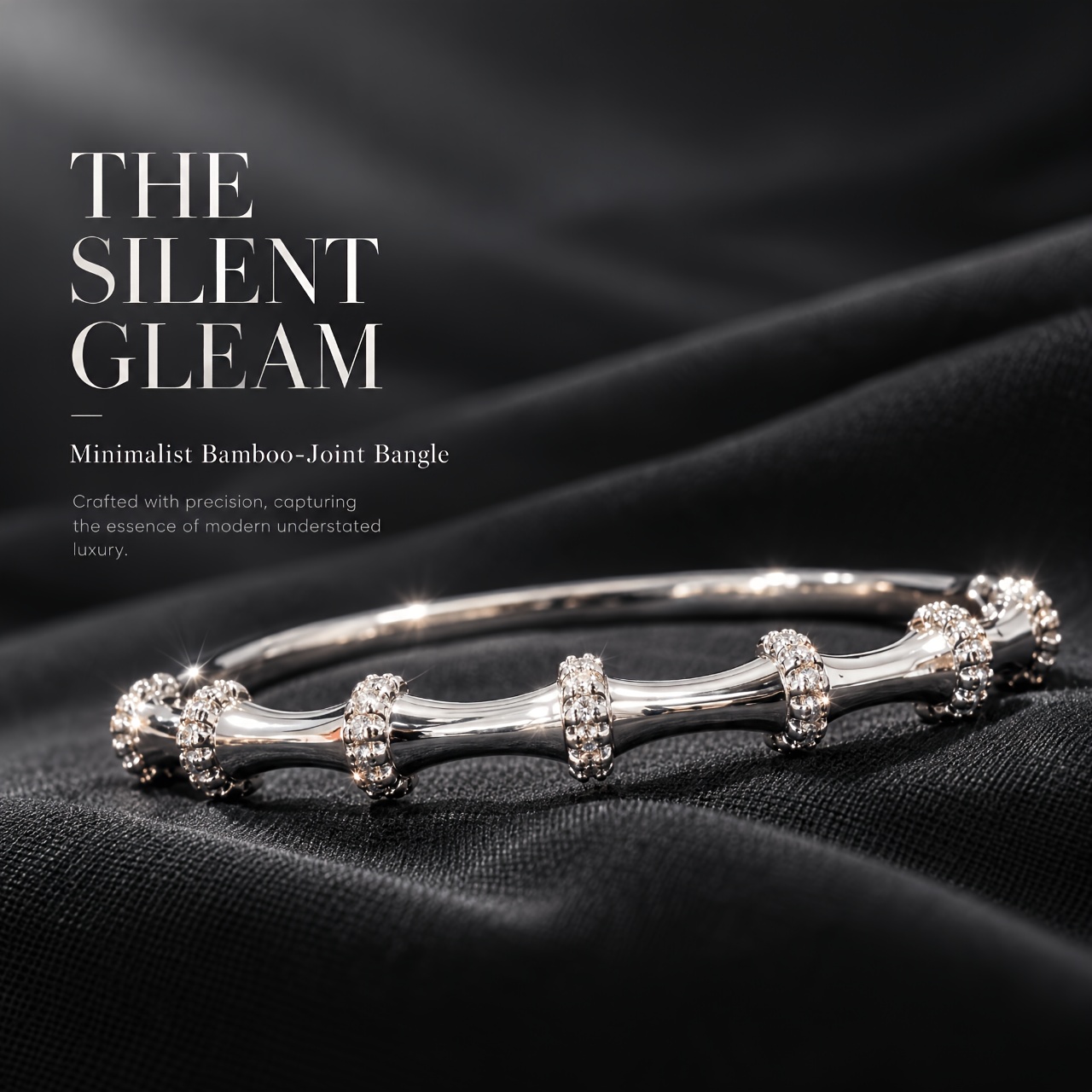 Women's Silvery Bamboo Bead Clasp Bracelet with Synthetic Zirconia