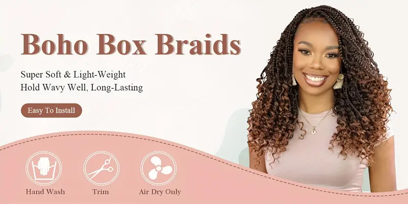 8 pack pre looped boho box braids crochet hair extensions 18 afro curly synthetic heat resistant free unisex bohemian braids for women men versatile for casual formal styles stylish updo accessory boho hair accessories details 0