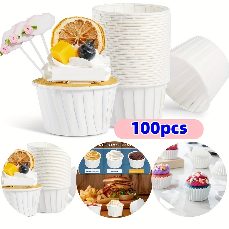 

100pcs White Paper Cupcake Liners, Standard Size Muffin Baking Cups For Wedding, Birthday, And Holiday Parties - Uncharged Bakeware Material