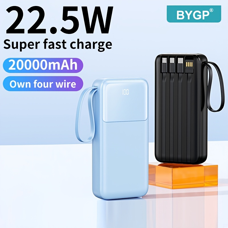 

20000mah Portable Mobile Power Supply, Pd20w , Built-in 4 Charging Lines/with Display, With Lashes, Suitable For Iphone/android Mobile Digital Electronic Devices, Emergency Storage Battery Pack, Gifts