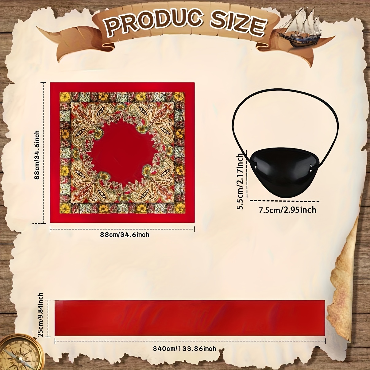 Amlisia Accessoires Pirate Femme, Accessoires Costume Pirate Tenue Pirate Adulte avec Bandana Foulard Eye Patch Sash Bijoux pour Cosplay Halloween Party (Rouge