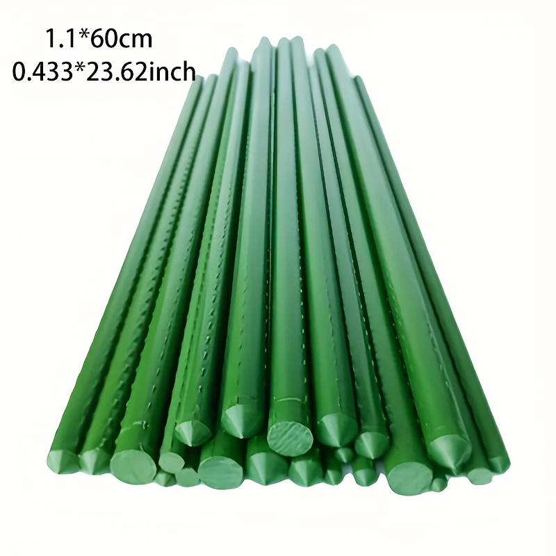 TEMU A Set Of 18 Heavy-duty Metal Planting Stakes 0.315 Inch / 0.433 Inch * 23.62 Inch - Durable Green Plastic Coated Steel Support Rods For
