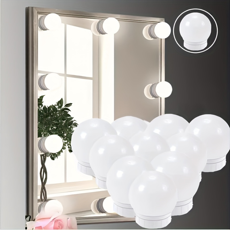 

Light Up Your Beauty Routine: 10pcs Led Makeup Mirror Light Bulb Withusb Wall Lamp &12v Stepless Dimmable Wall Light Rotating Storage Wire