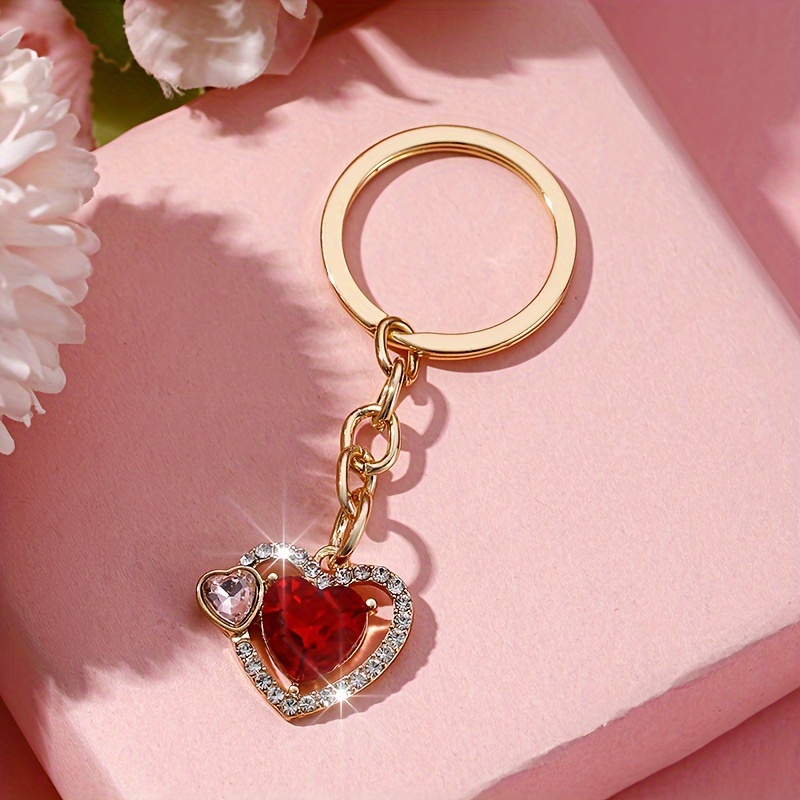 

1 Fashionable Valentine's Day Keychain With Water Glass Love Shape Hollow For Women, Keychain Bag Pendant Accessory, Date Gift