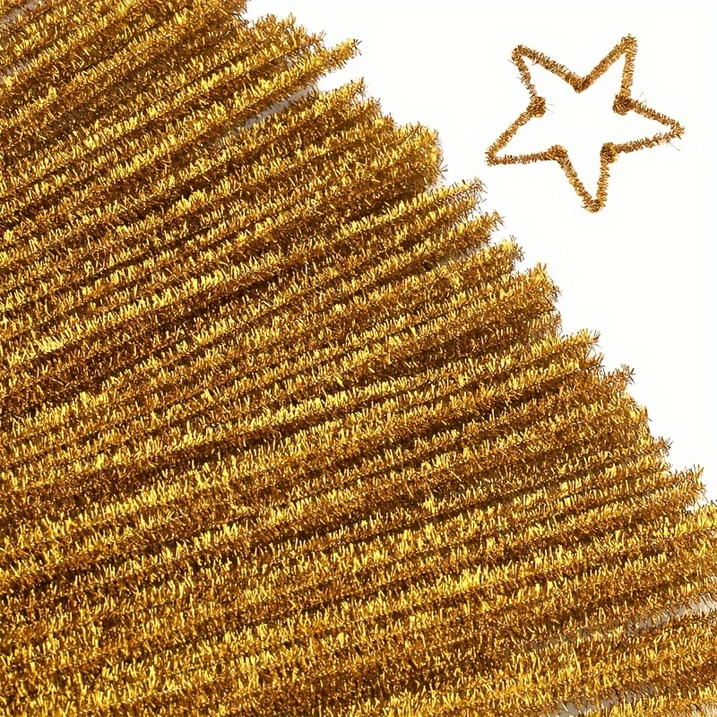 

100pcs Glitter Golden Chenille Stems, Fuzzy Craft Pipe Cleaners For Diy Art, Bulk Handmade Decoration Supplies