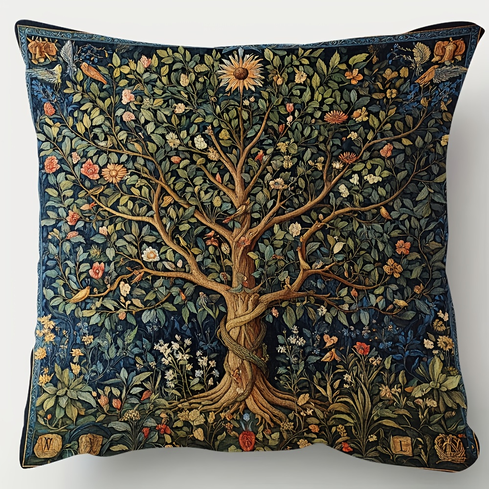 TEMU 1pc William Tree Of Life Decorative Pillow Cover, Multiple Sizes Available 40x40 45x45 50x50, Double-sided Print, Zipper Closure, Machine