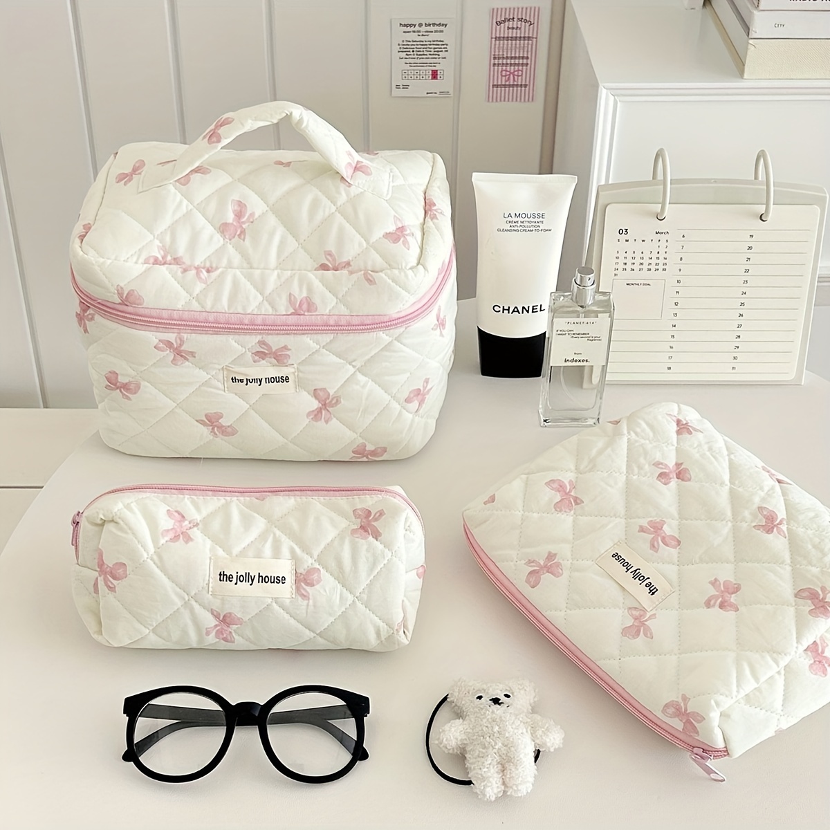 

Large Capacity Bowknot Makeup Bag, Cute Lightweight Travel Cosmetic Bag, Portable Toiletry Storage Bag For Makeup And Sanitary Supplies