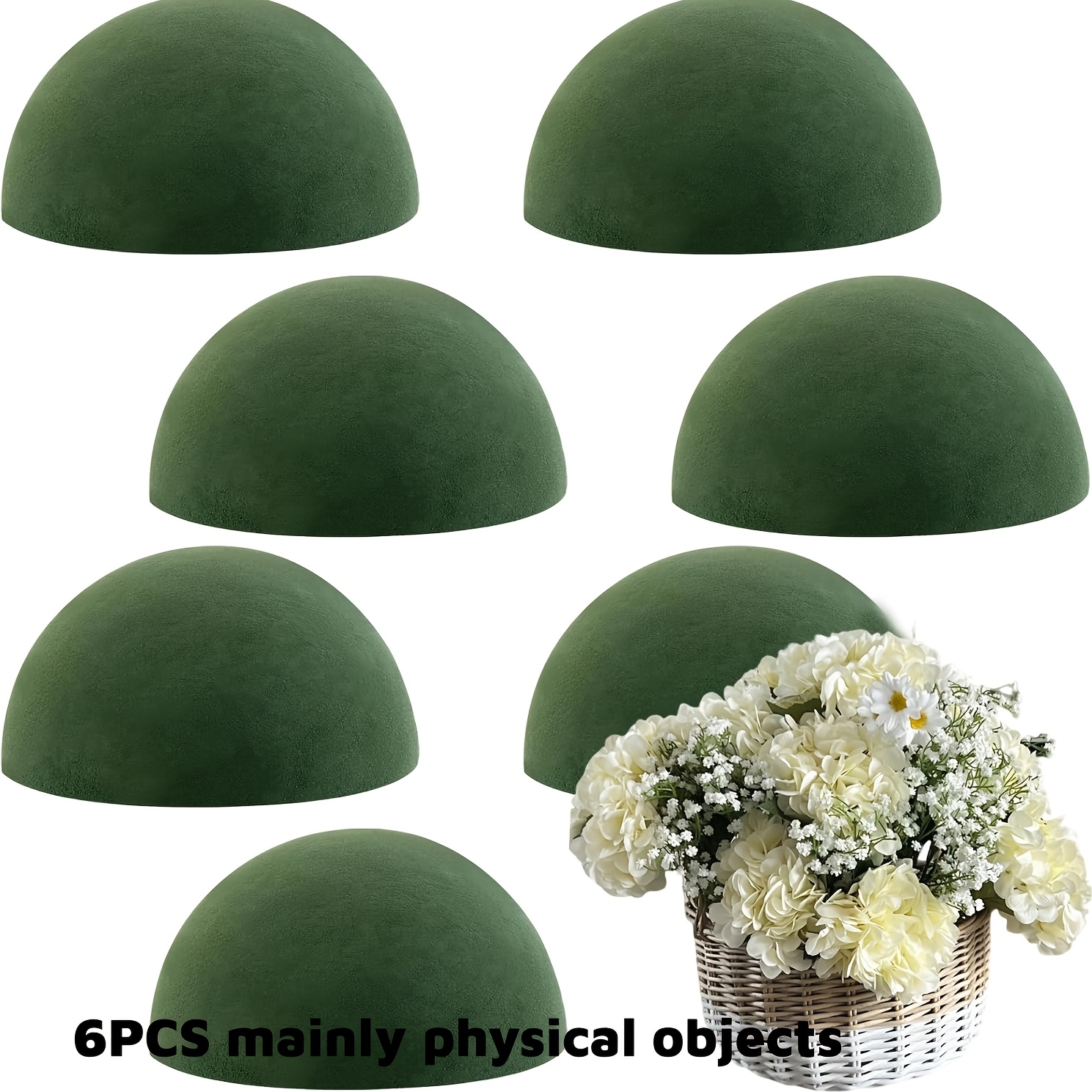 6 Stück halbkugelförmige Blumen Schaumstoff, runde Blumen Schaumstoffkugel, grüner trockener Blumen Schaumstoff * für künstliche Pflanzen, Bastelpflanzen Arrangement Hochzeit, Party, Heimdekoration