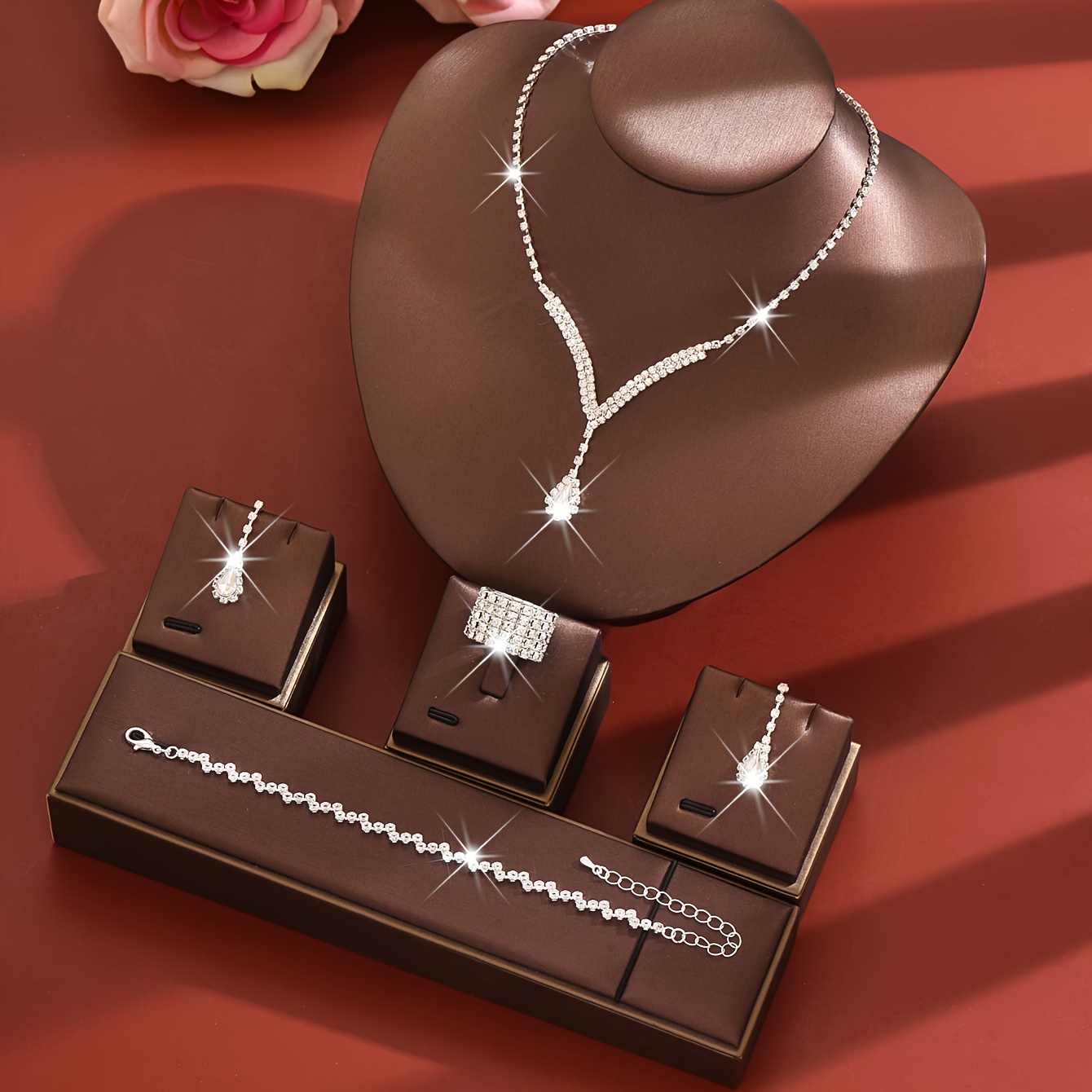 TEMU Fashion Women's Jewelry Set, 4pcs For Prom Party Wear And Bridal/bridalmaid Sets