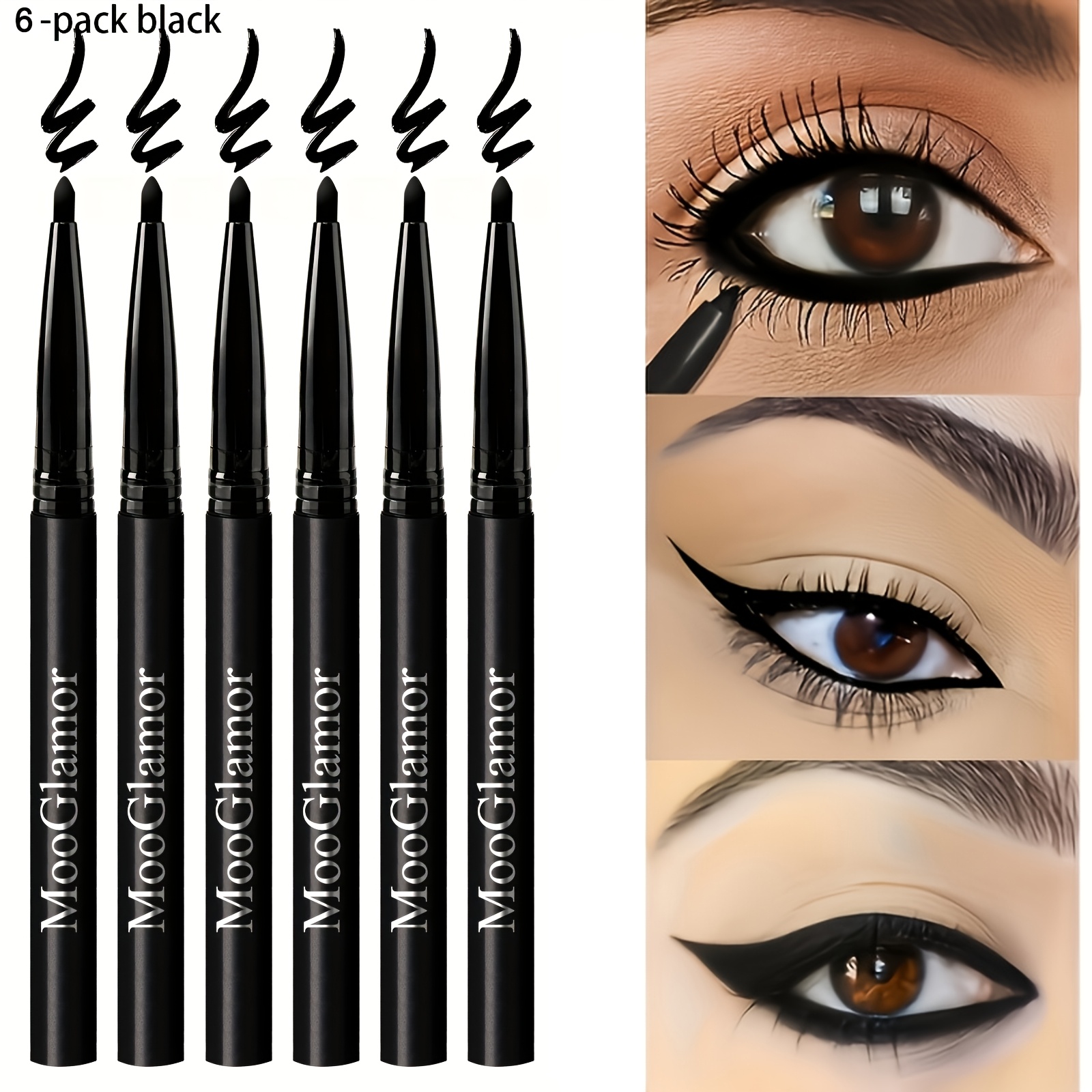 6pcs Eyeliner Gel Pen Set - , Waterproof, Sweat-proof, And . Pigmented, Long-lasting Formula, Easily Versatile And Inner Eyeliner.