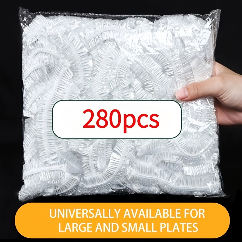 Image of 280pcs Food Wrap, Disposable Food Cover Bags, Fruit Freshness Plastic Storage Bag Covers, Kitchen Accessories, Cabinet Accessories, Transparent Elastic Lids