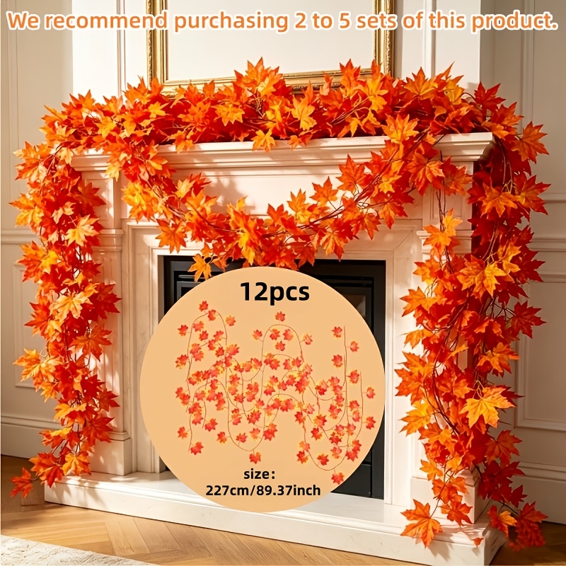 TEMU 12pcs, Total Length About 2724cm/1072.44 Inches, Artificial Red Orange Yellow Gradient, Vine Autumn Hanging Vine, Thanksgiving Halloween Home