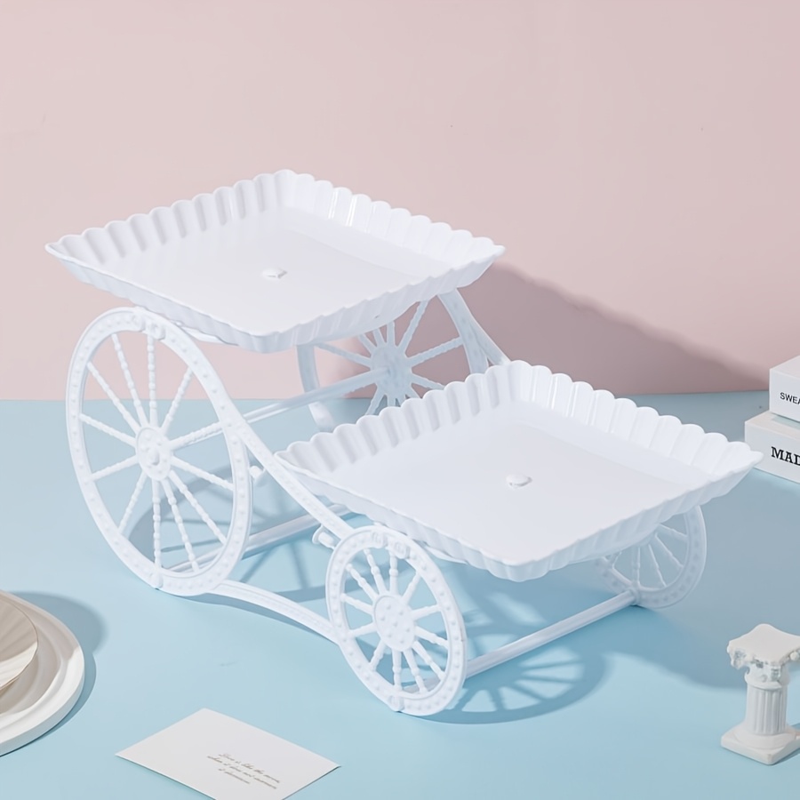 2-tier Carriage-style Serving Stand With Edges - Pp Plastic Dessert Display For Wedding,, Tea, For, Christmas, Easter Suitable For Dessert & Snack Table Centerpiece