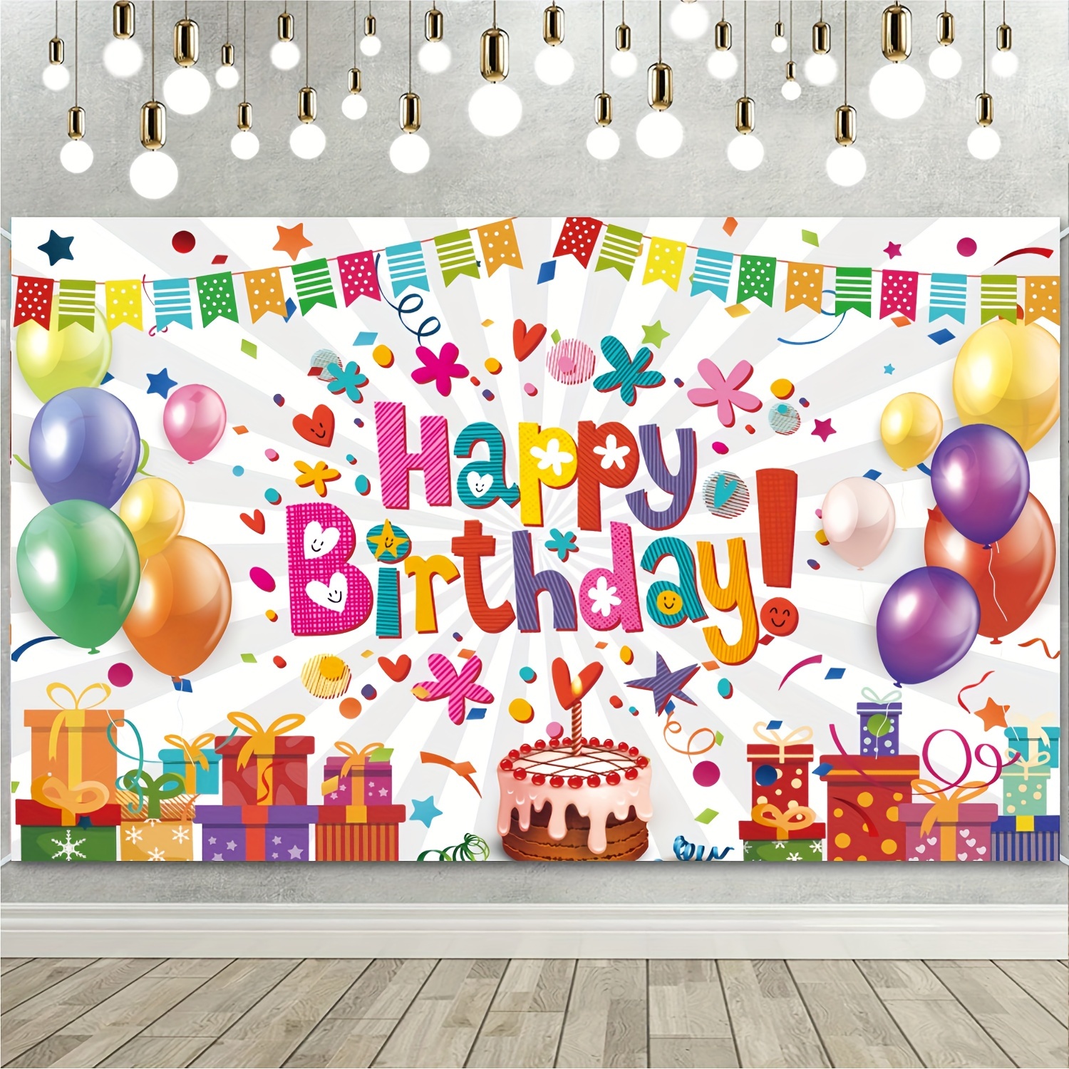 

Party Backdrop Banner - 43.3x70.8" Balloons & Cake Design, Polyester, Easy-hang Ribbon Included - Indoor/outdoor Celebrations Birthday Party Decorations Banners