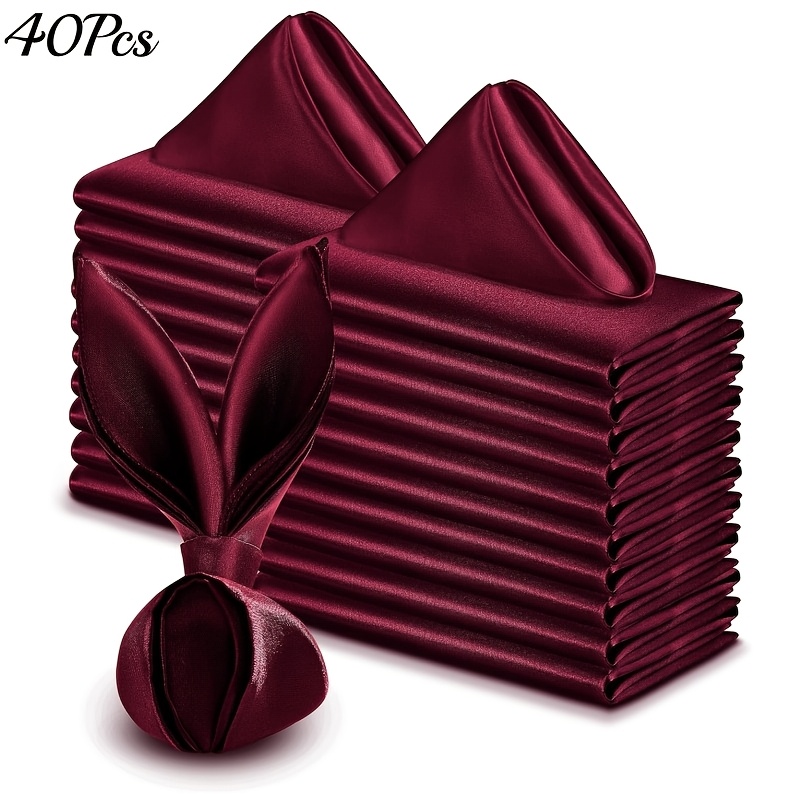 TEMU 40 serviettes en satin , 12X12 pouces carrées en polyester, serviettes en tissu douces réutilisables avec bords cousus, serviettes de table