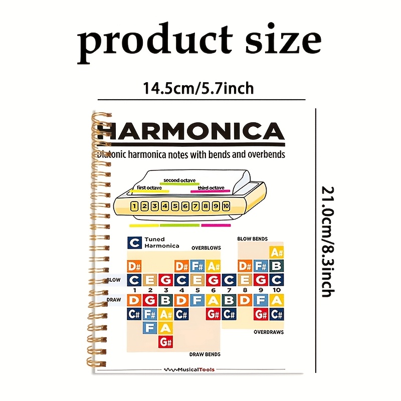 TEMU 1pc [2d] Flat Personal Organizer With Printed Ten-hole Harmonica Scale, Including Bending Notes And Overblows, A5 Notebook. A Portable Practice