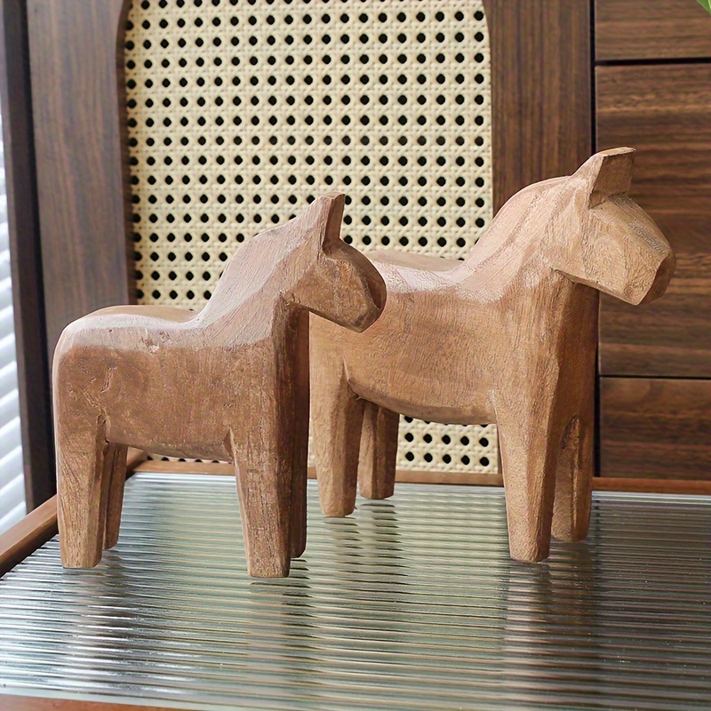 

Set Of 2 Hand Carved Wooden Horse Figurines, Rustic Farmhouse Decor For Home And Living Room Display, Artisan Crafted Wood Animal Sculptures