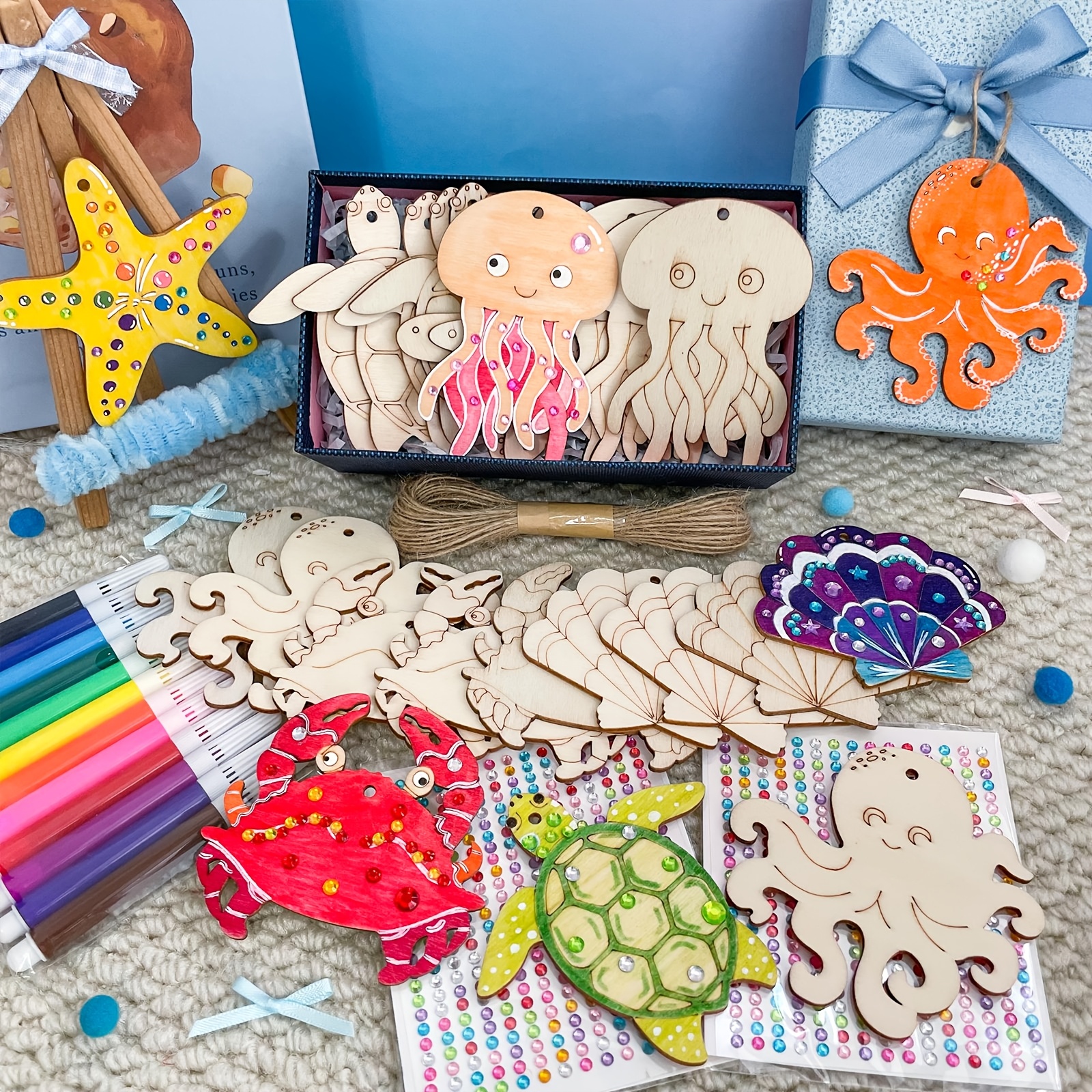 Summer Ocean Wooden Ornament Coloring Kit for Kids