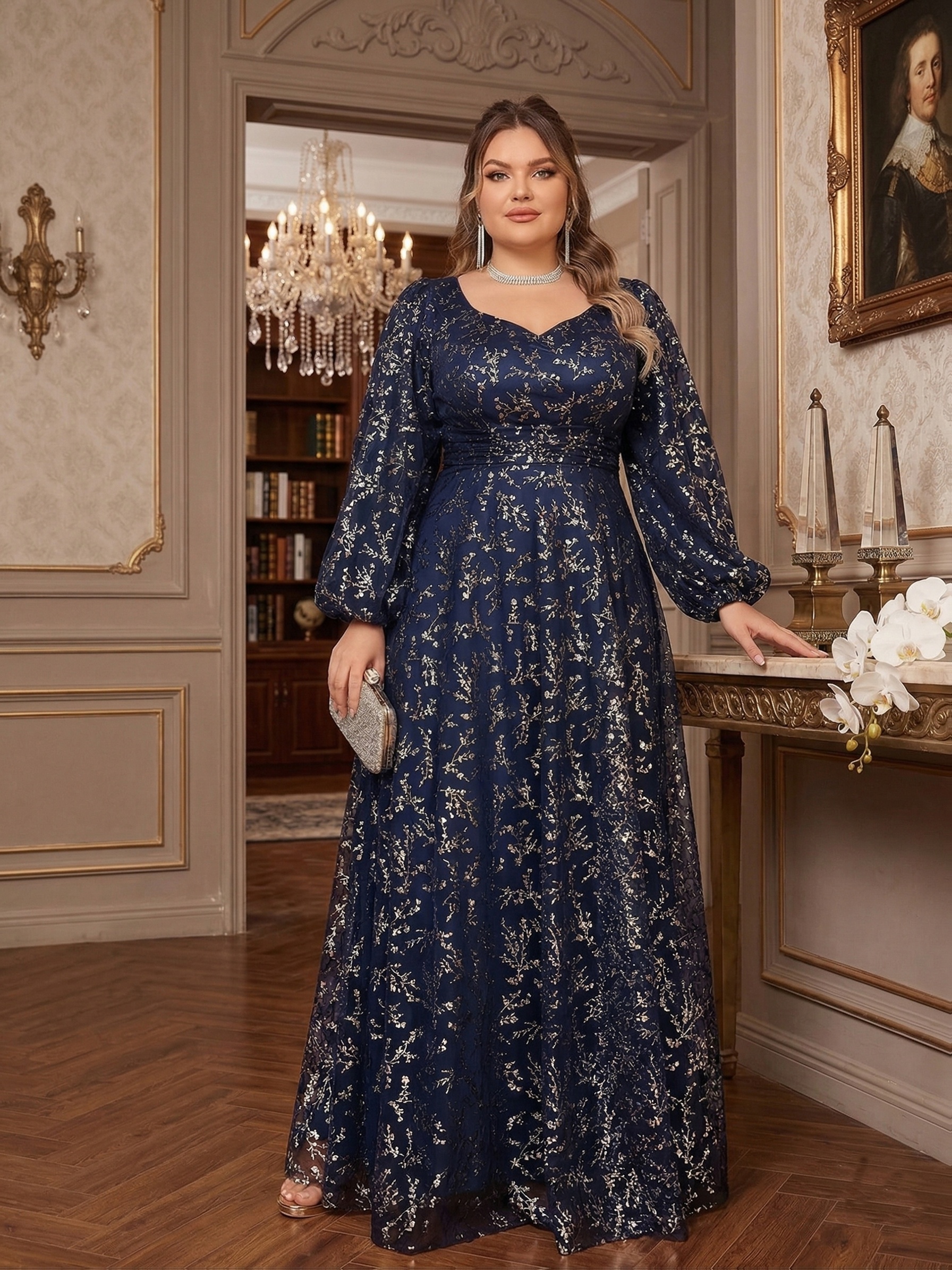 Formal Dresses Big W Dress Plus Size Plus Size Plus Size Luxurious Intricate Embroidery Wedding Dress Gown V-Neck Lantern Sleeve Train Fishtail Skirt European Court Style Evening Ball Gala Mom Dress 