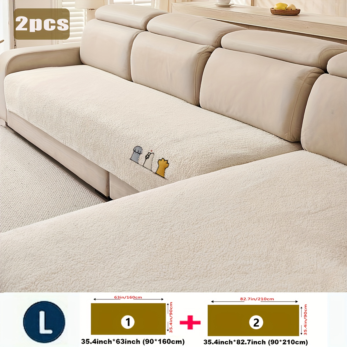 TEMU 2 Thick L Sheep Cake Velvet Hair Pads, Letter Patch Sofa Protection Pads, Popular In Europe And America, Pet Friendly, Anti Slip And Not Easy To