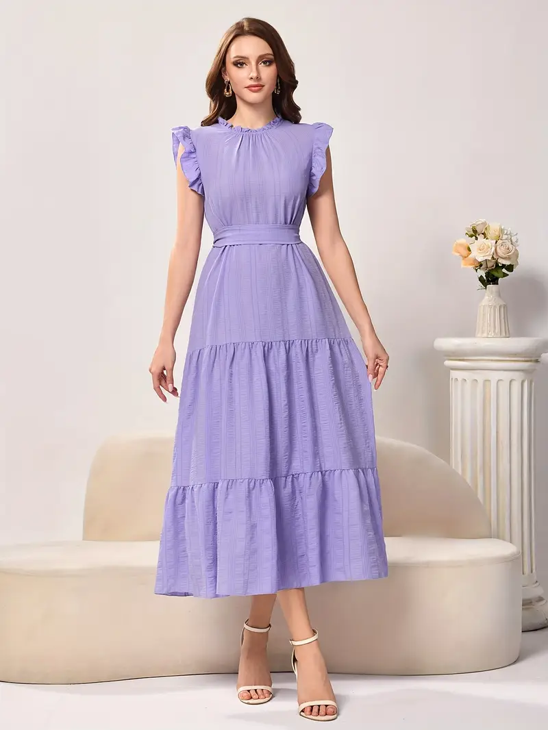 elegant lavender sleeveless maxi dress belt round neck flowy - Temu South Africa elegant lavender sleeveless maxi dress belt round neck flowy - Temu South Africa