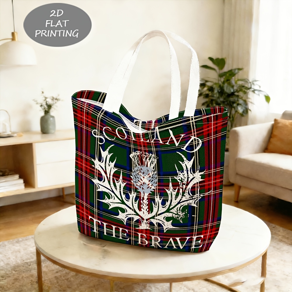 TEMU 1pc Shoulder Bag, 2d Flat Scottish Brave Heather Double-sided Printed Shoulder Bag, Daily Tote Bag, Reusable, Halloween, Christmas