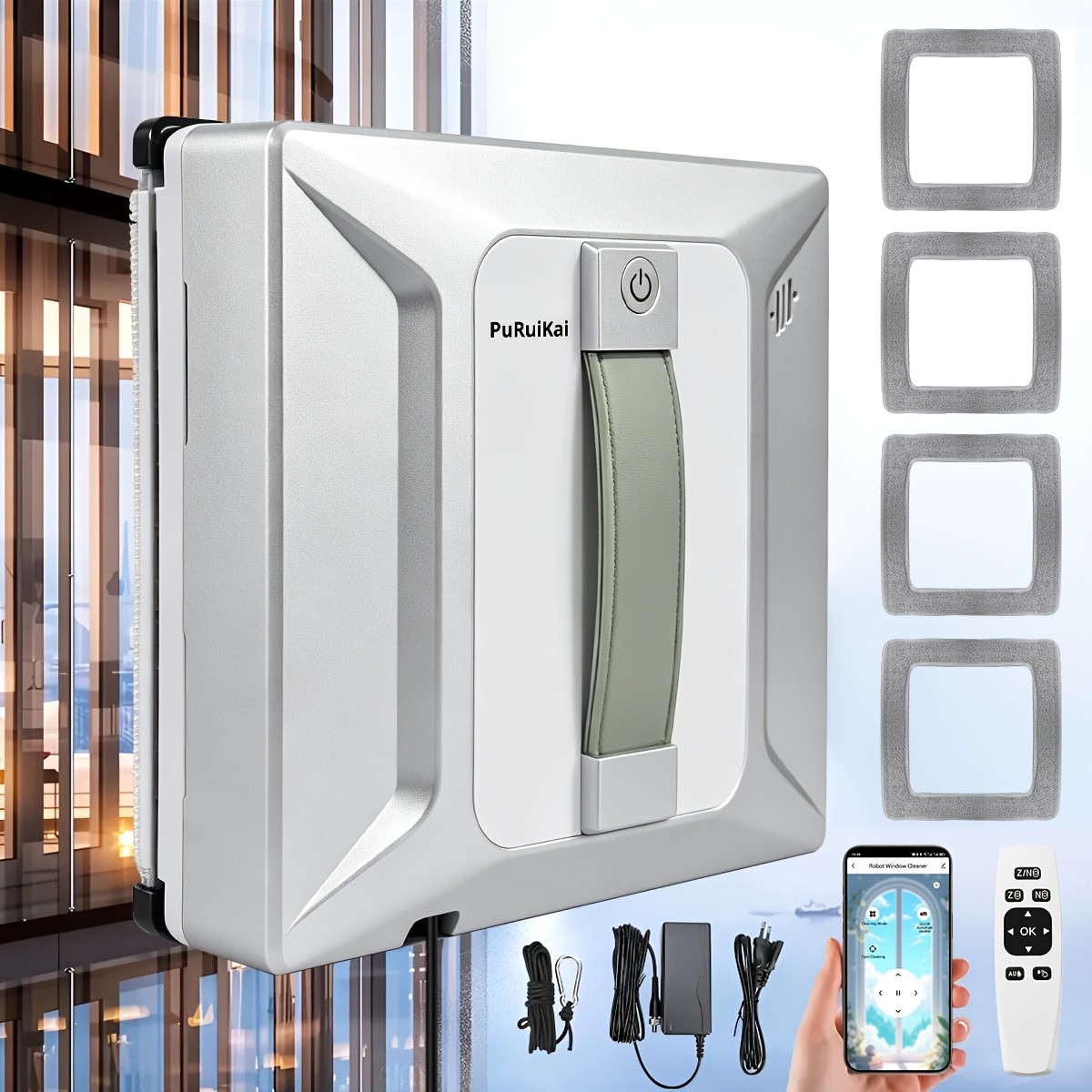 Image of [2026 New Plug-in 8300pa Strong Suction] R6 Window Cleaning Robot | Four-spray Frameless Glass + Planning + Anti-drop With 5m Safety Rope | App Smart Remote Control + Includes 4 Cleaning Cloths