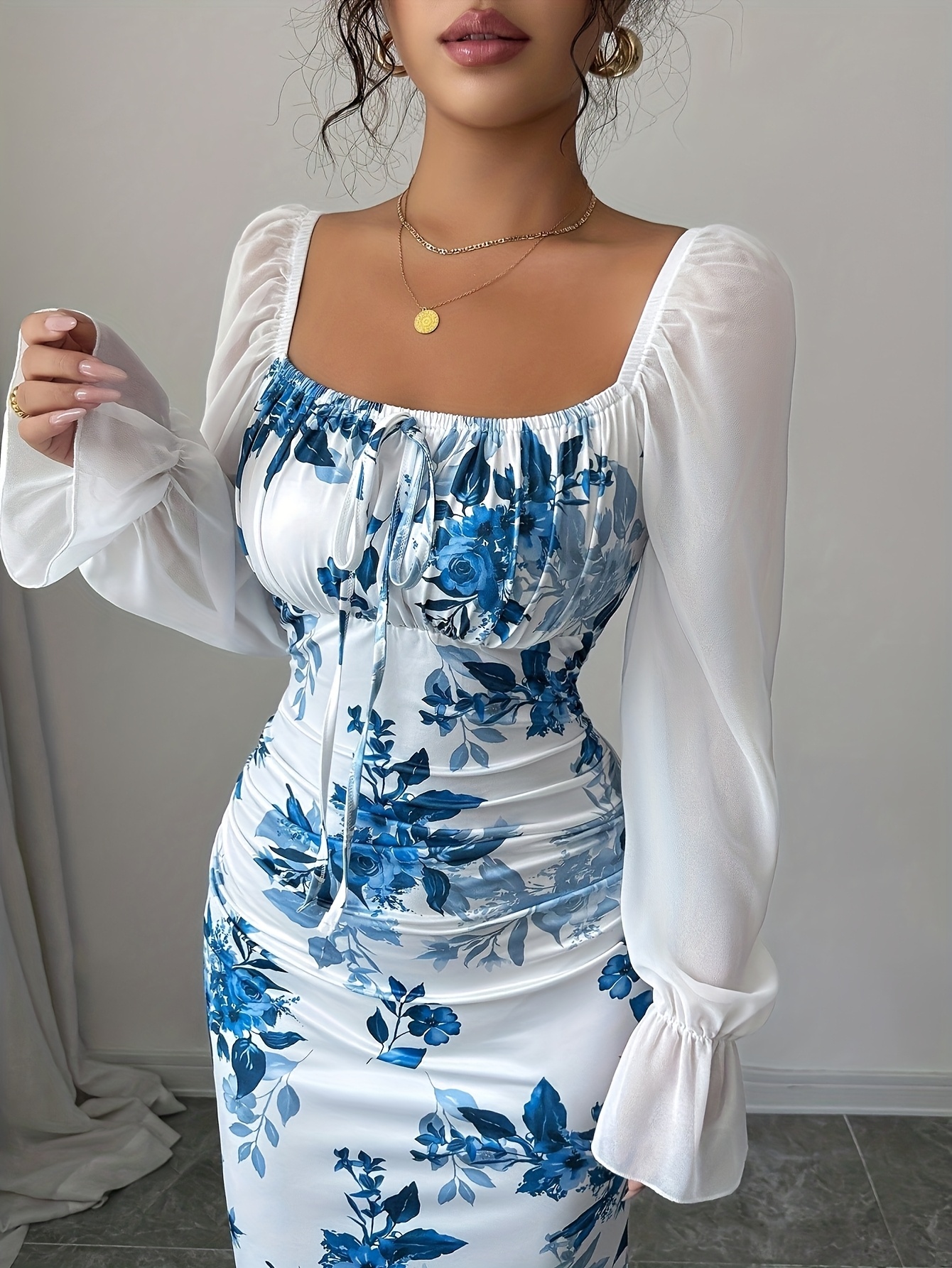 chinese dress ladies Mesh Bodycon Dress: La Vie en Rose Long Sleeve Floral design  Little  Secret Of Mine