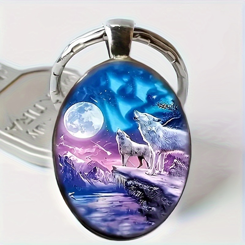 Deals Keychain wolf Moon keyring Wolf jewelry Moon pendant Wolf pendant Wolf key ring