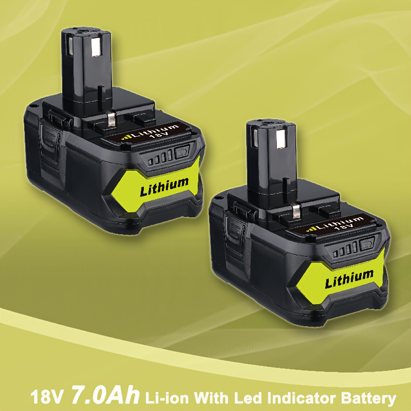 

2-pack Growfeat 18v 7.0ah Lithium-ion Battery With Led Indicator, Rechargeable Power Tool Battery Replacement For Ryobi One+ Plus, Compatible With , , P104, P105, P107, P108, P112