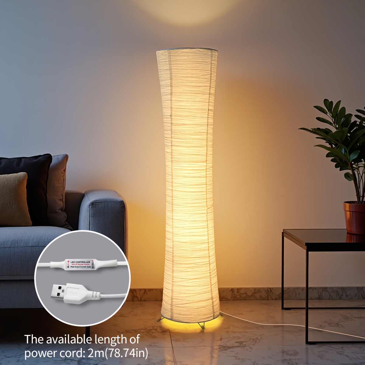 TEMU Paper Floor Lamp With Led Light, Remote Control Adjustable Light Floor Lamp, Paper Lamp, Cylindrical Paper Lampshade Corner Floor Lamp Suitable