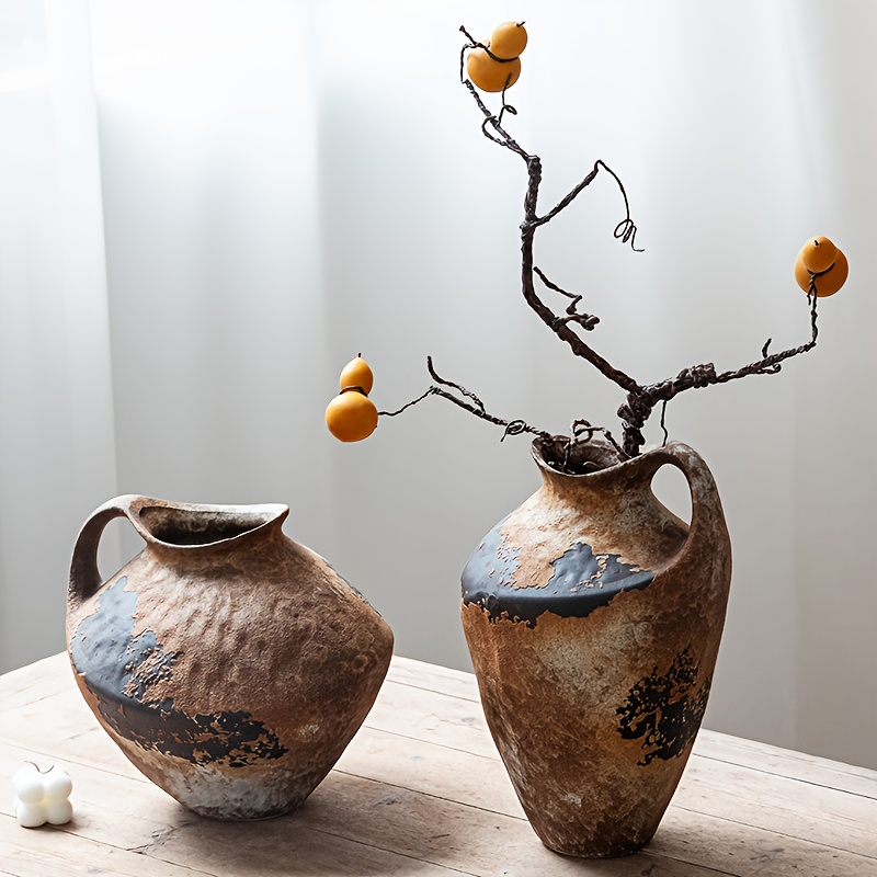 Vintage Ceramic Vase with Handle Design, High-Quality Durable Ceramic for Home/Office Decor, Table Centerpiece, Holiday/Christmas/Birthday/Housewarming Gift, Battery-Free and Easy to Maintain, Versatile Neutral Decor Suitable for Any Room