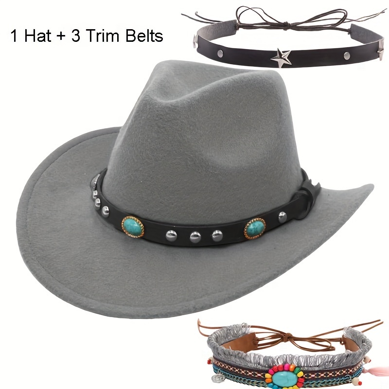 1pc Dyed Denim Blue Western Cowboy Hat Wool Hat Gift Hat Couple