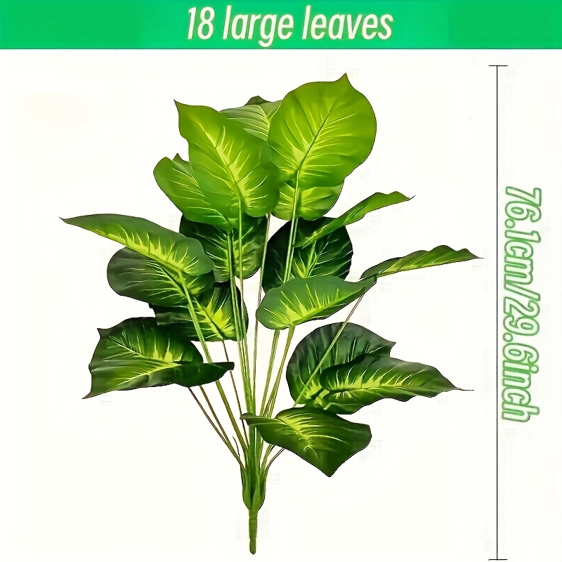 TEMU 18 Large Leaf Plants For Home & Garden Decor, Realistic Plastic Greenery For Weddings, Birthdays, Photography Backdrops - No Maintenance, Electricity-free