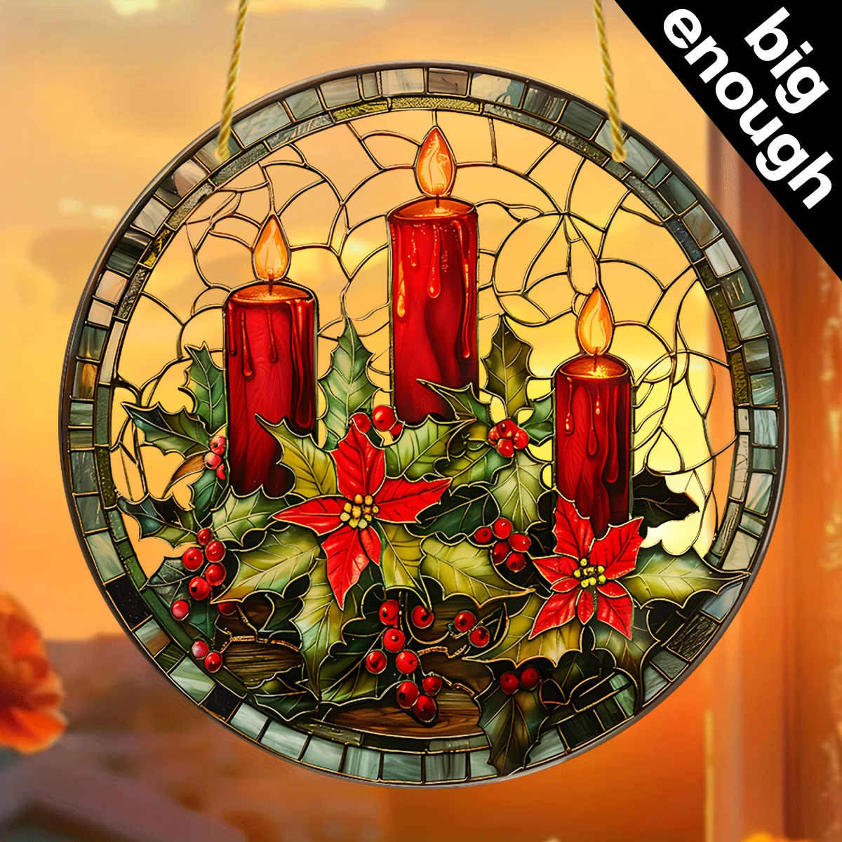 

[top-] Christmas Sun - 9"x9" Stained Hanging, & Decor, For