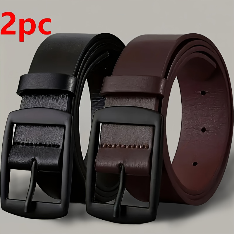1/2/3pcs Men's Fashion Belt with Alloy Pin Buckle Design, Available in Brown & Black Options – Stylish for Jeans. Premium Craftsmanship, Durable Finish, Shiny Alloy Head, Perfect for Casual Business Wear. Ideal for Youth to Middle-Aged Men, Enhances Style with Minimalist Lines on Chinos, Work Pants, and Denim