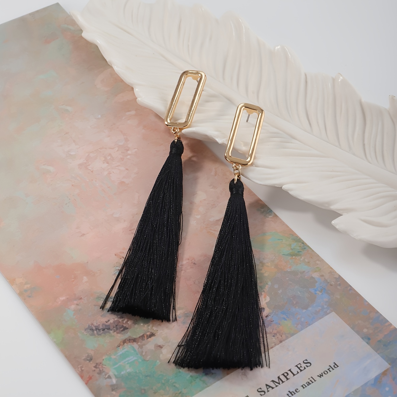 1 Pair Bohemian Style Long Tassel Earrings – Vibrant Multicolor Geometric Dangle Earrings For Women, Perfect For Vacation Or Casual Wear, Novelty Earrings