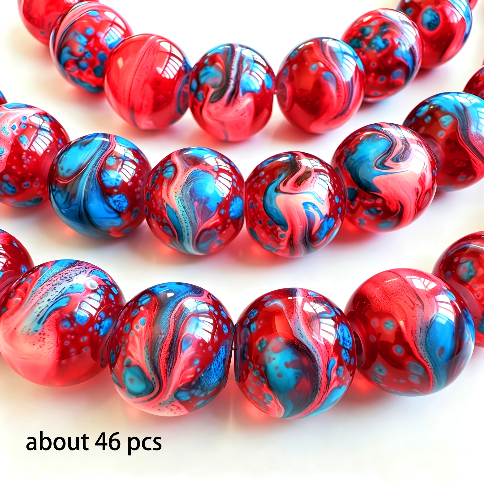 TEMU 46 pièces de perles de verre à motif de queue de - Multicolore (Orange/Rouge/Bleu/) entretoises de perles rondes adaptées à la fabrication de