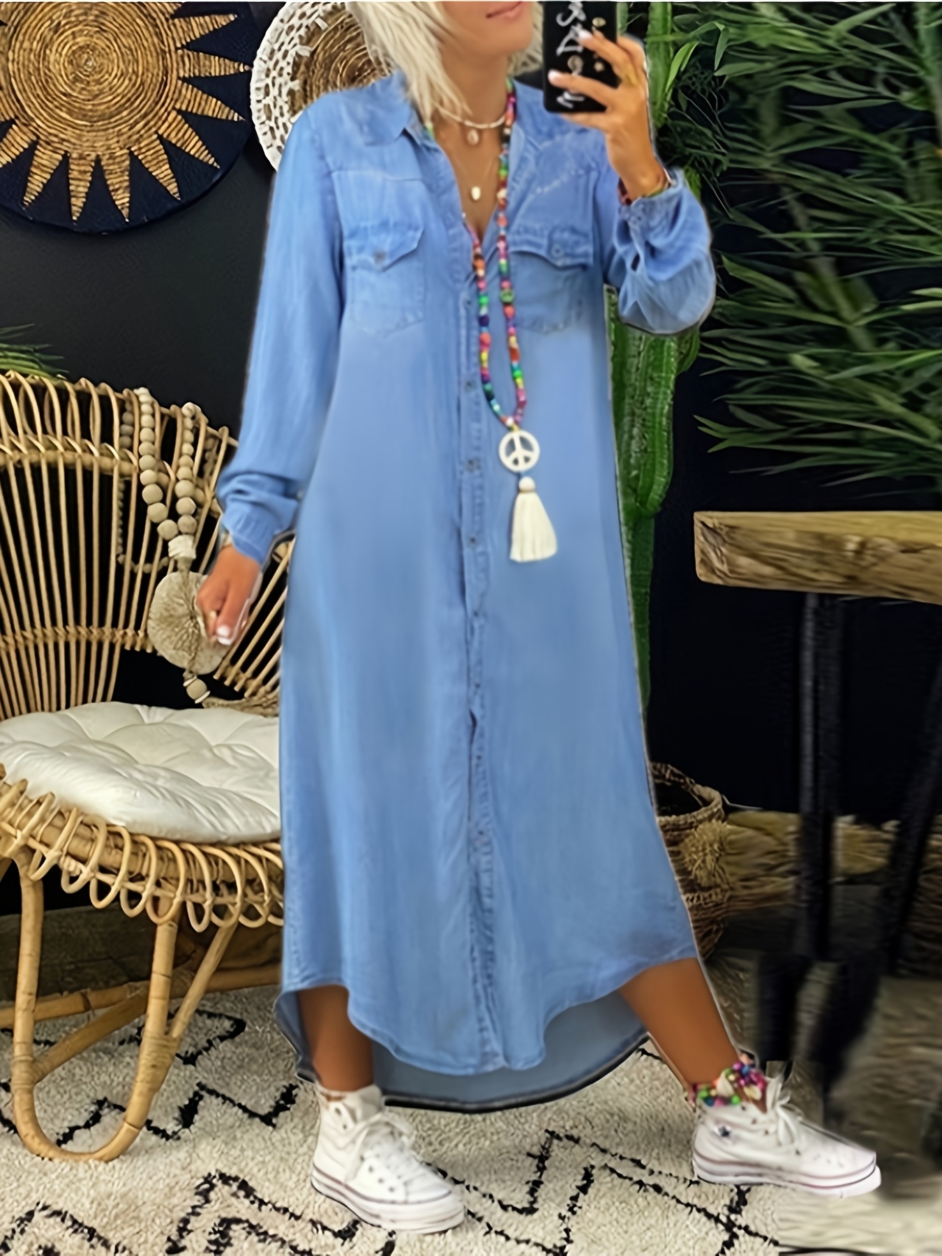 chinese dress ladies Sleeveless Denim Maxi Dress S main image 0