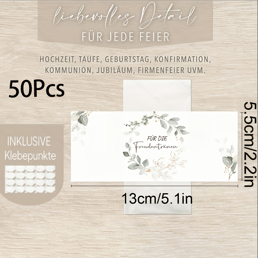 Image of 50pcs German Tears Handkerchief Holders With Closure Dots – Wedding Handkerchief Label Holders, Handkerchiefs, Wedding , Handkerchief Holders With Convenient Adhesive Dots And Pre-folds