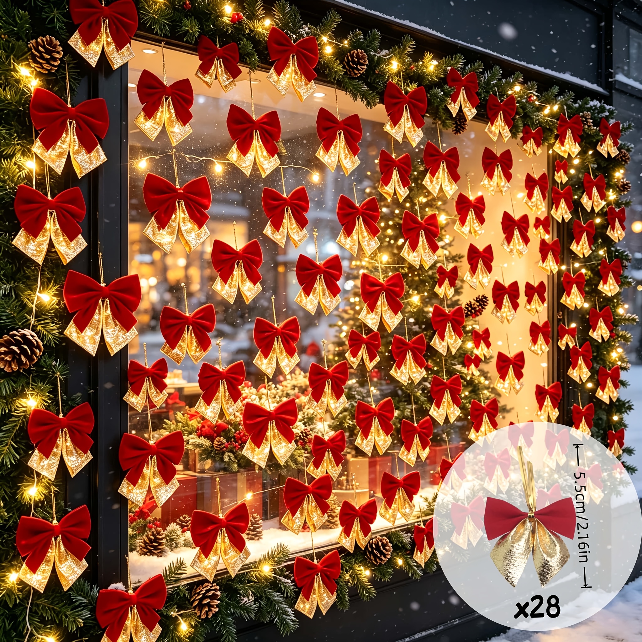 TEMU 28 piezas de dijes de de tul dorado navideño, adornos para árboles de Navidad. de terciopelo retro premium, formas 3D resistentes a la