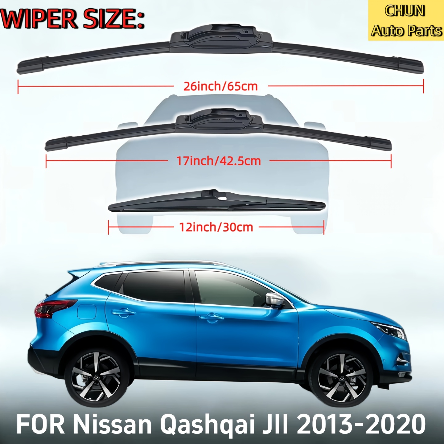 E-shop Geeignet für for Nissan J11 2013-2020 Front- Heckscheibenwischer-Set - Automobil-Wischerblatt-Set, 66,04 cm + 43,18 cm + 30,48 cm, 3-teiliges