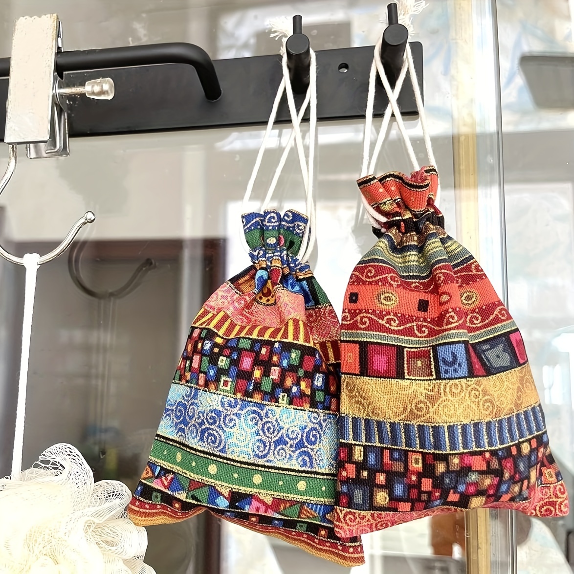 24pcs egyptian ethnic style jewelry candy pouch small gift bags with drawstring cotton cloth sachet for coin party favor retail supply wedding holiday net gift bags drawstring goody bags penetrating light fruit protection bags jewelry gift bags details 2