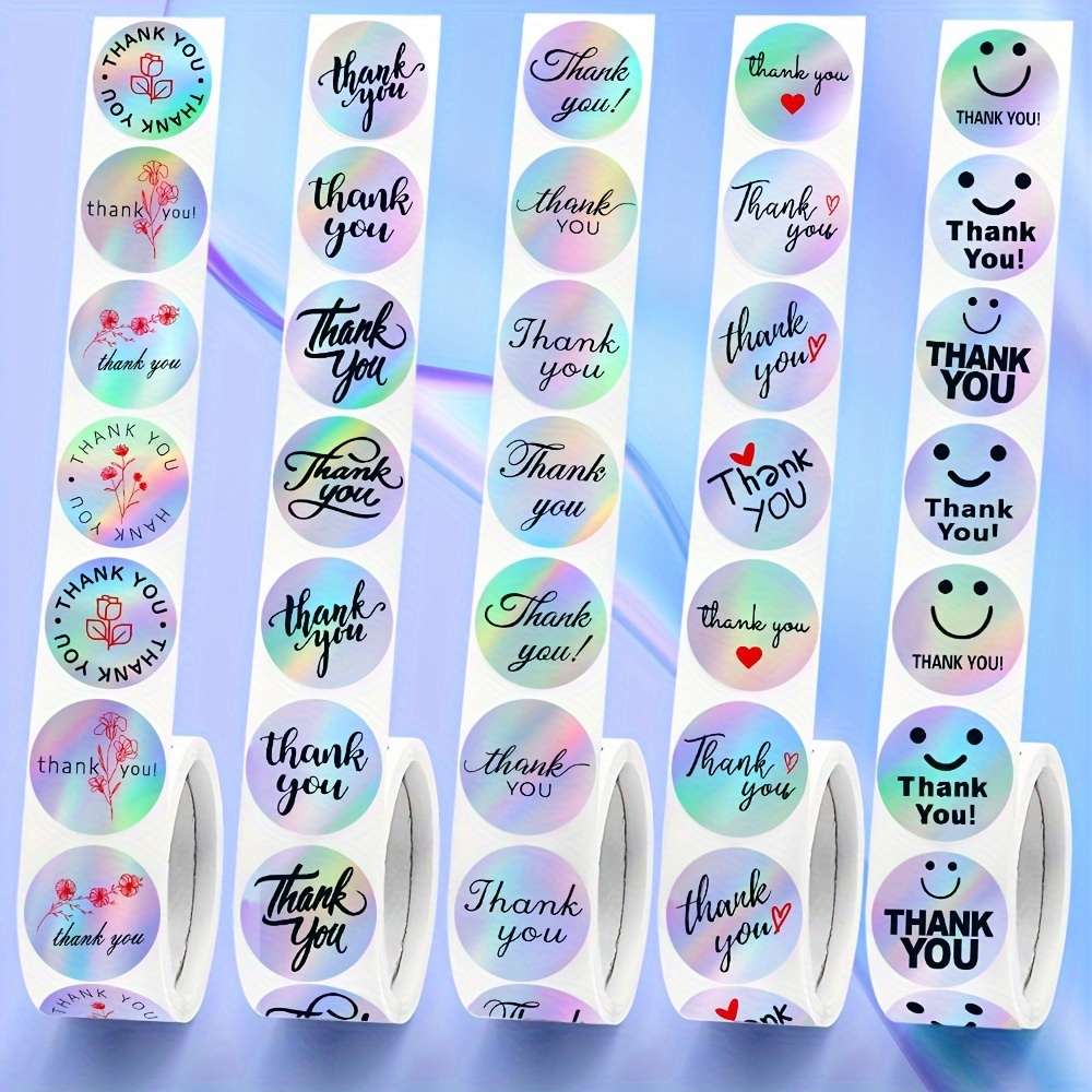 

1000pcs Thank You Stickers Roll - 1 Inch, Multicolor Appreciation Labels For Business, Envelope Seals, Packaging Decoration, Rainbow Holographic Paper Stickers