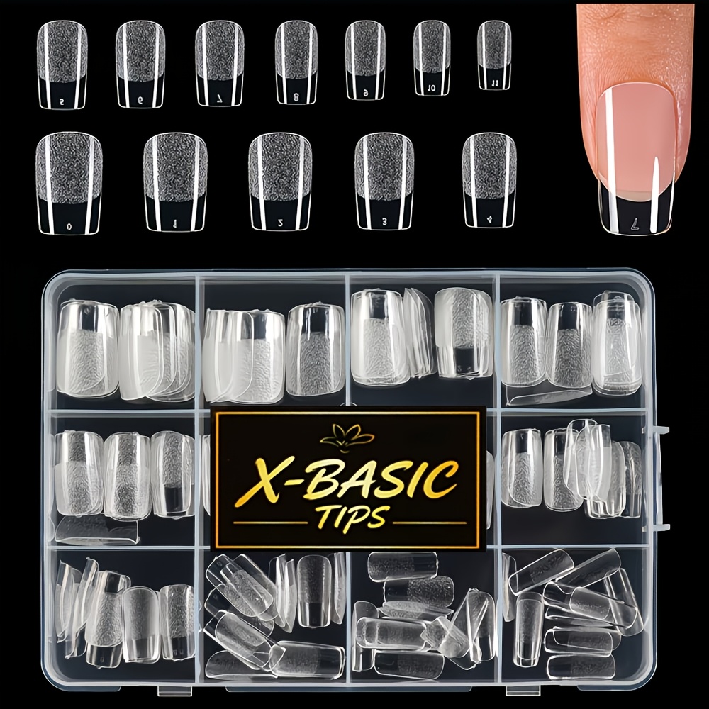 TEMU X-BASIC TIPS 192 piezas de uñas postizas acrílicas de gel para decoración de uñas, antiarañazos, finas, semi-vidriadas, transparentes,