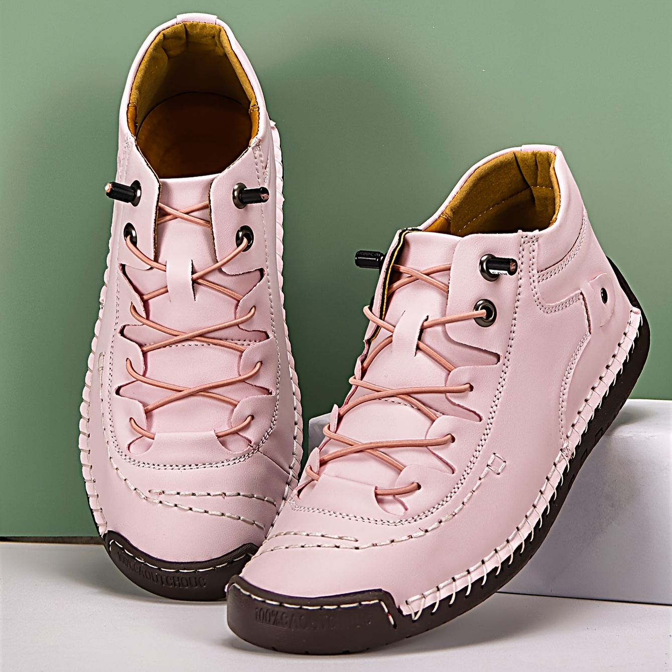 Zapatillas Casuales Artesanales para Mujer Mocasines Elegantes con  Cordones, Transpirables y con Detalles Marrones de Goma