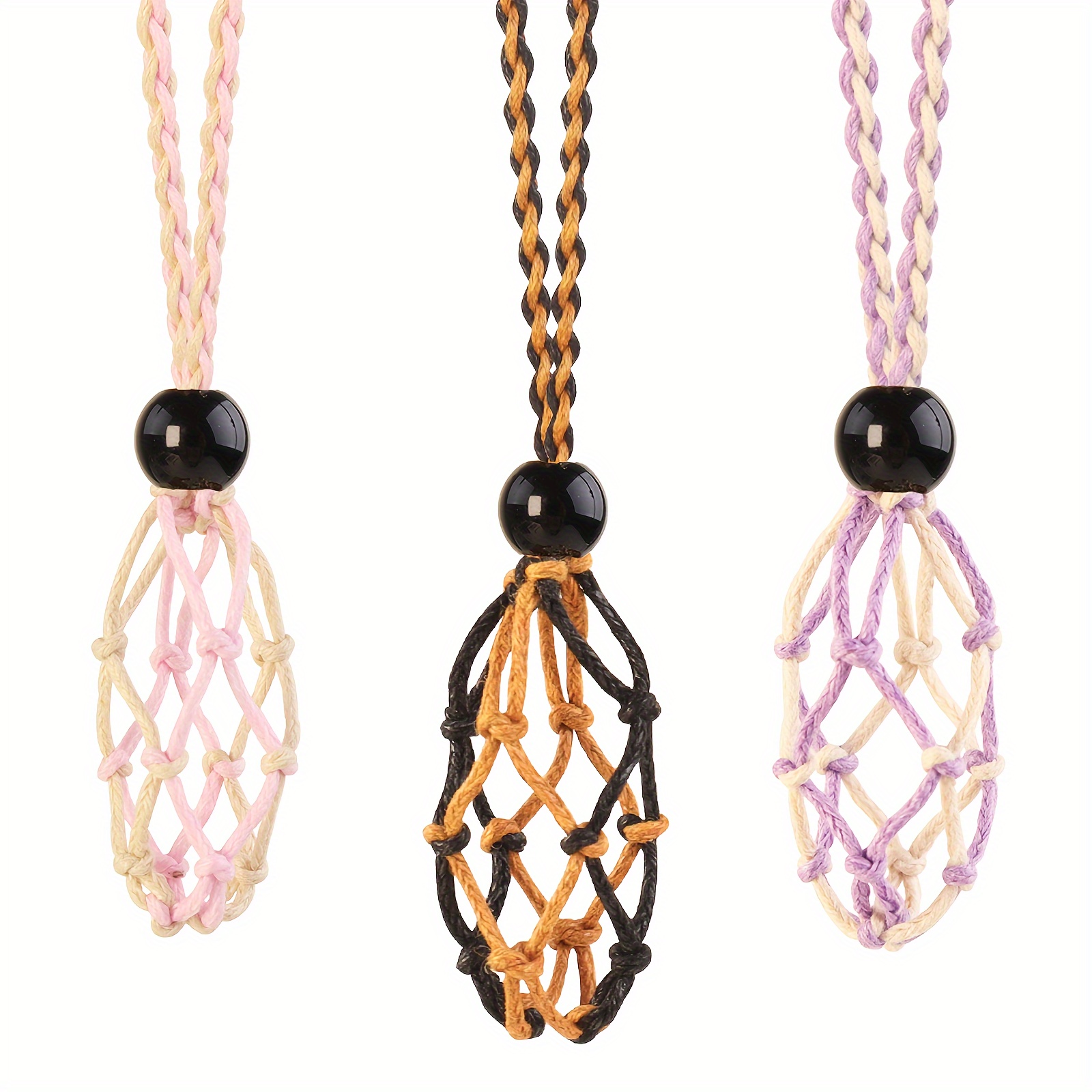 3pcs Crystal Cage Necklace Holder Cord with Adjustable Length