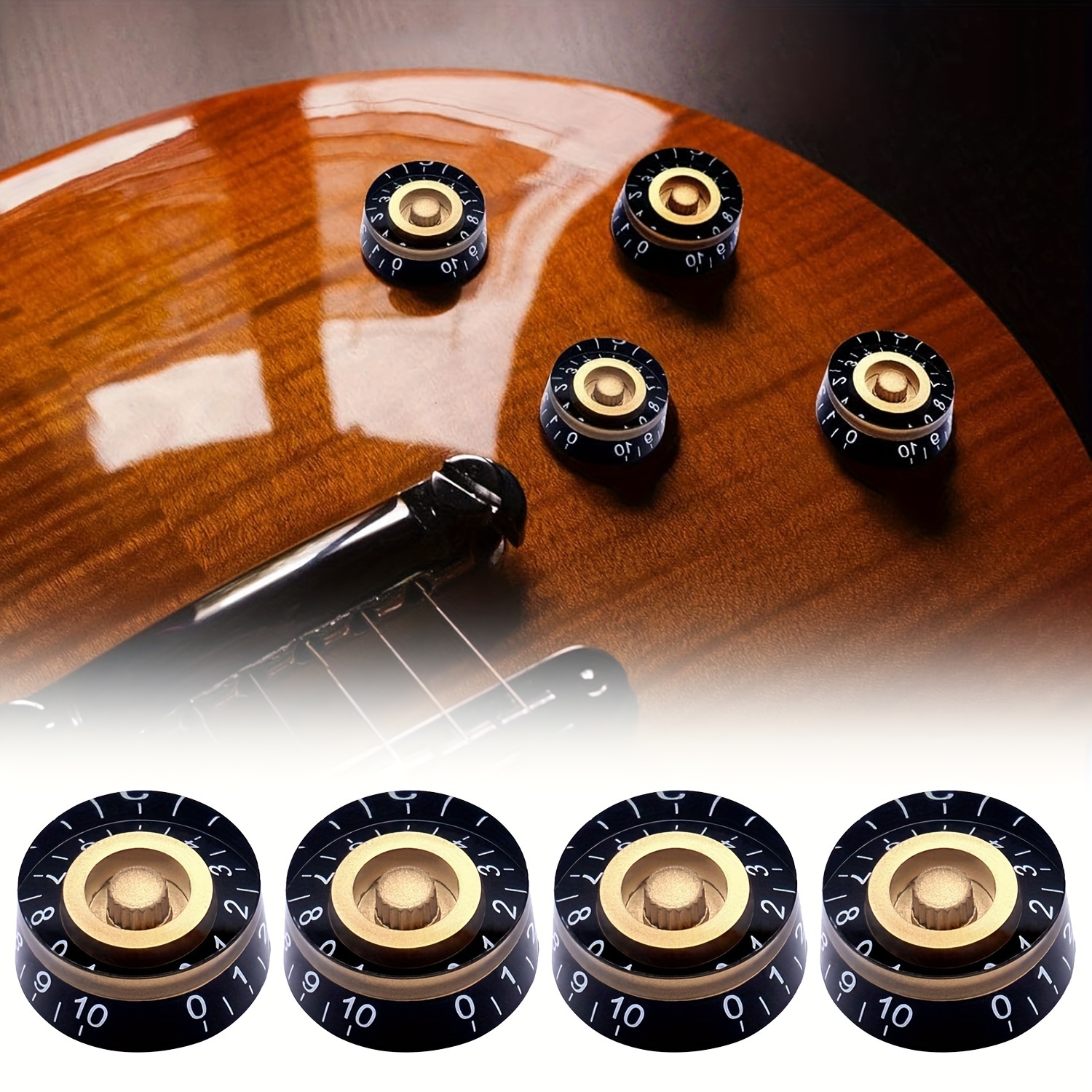 

4pcs Guitar Knobs Style, Black & Golden, Volume Knobs For Electric Guitar Bass, Fits 6mm Shafts