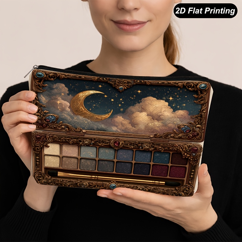 TEMU 1pc Eyeshadow Printed Makeup Bag For Women, Gifts Bags For Women, Double Sided Printing Cosmetic Bag Zipper Travel Toiletry Bag