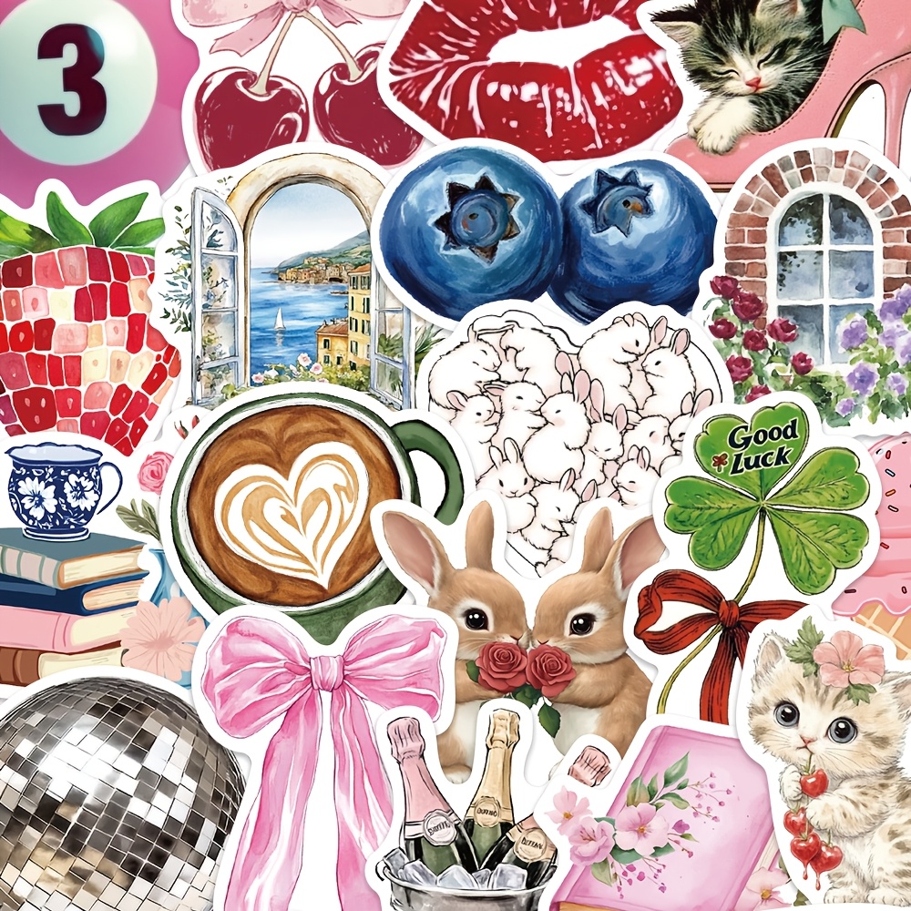 

50pcs Pink Retro Art Stickers - Pvc, Ideal For Scrapbooking, Laptops, Skateboards & More - Add A To Your Devices!